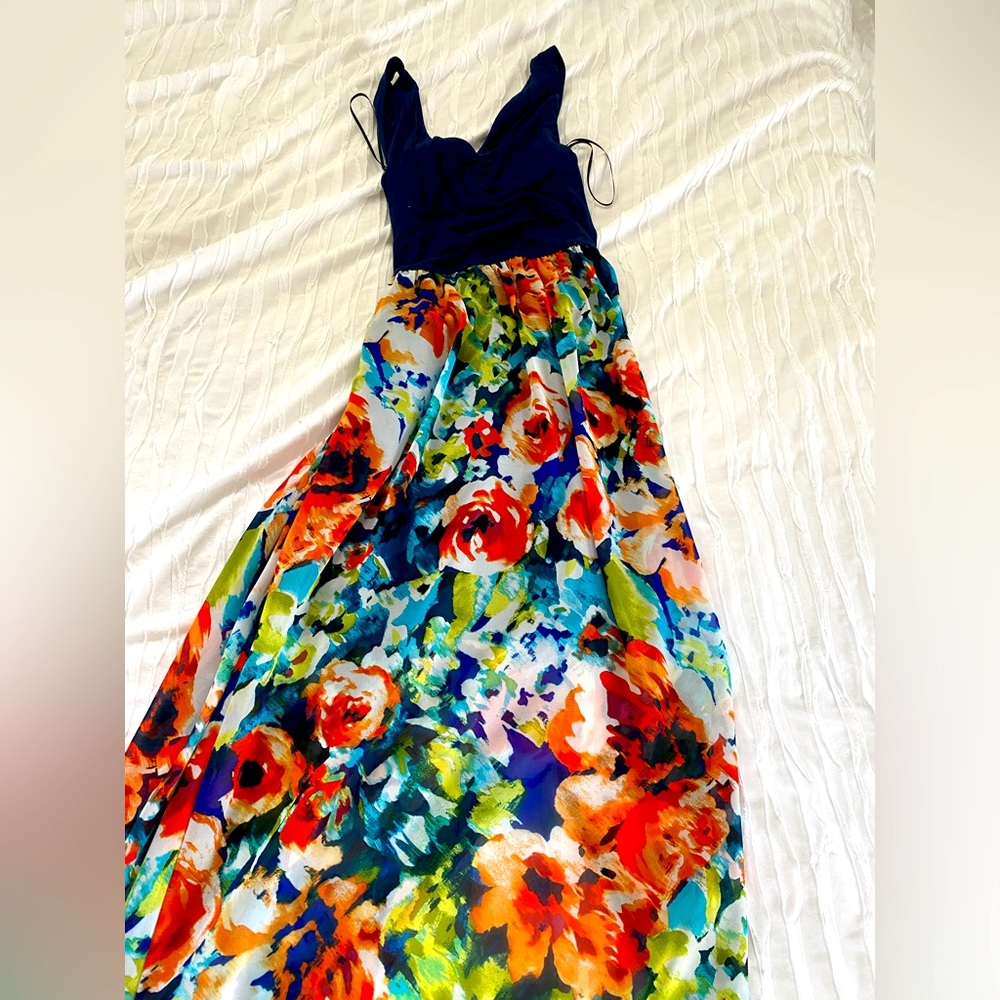 Maxi bright colored dress with cross over back